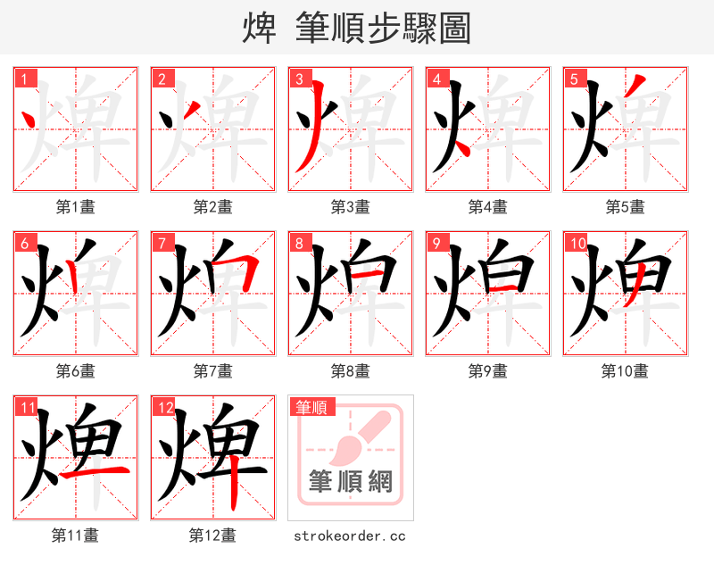 焷 的笔顺分步演示（一笔一画写字）