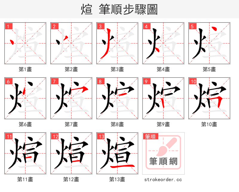 煊 的笔顺分步演示（一笔一画写字）