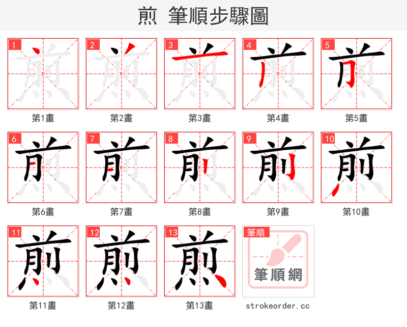 stroke order steps of 煎