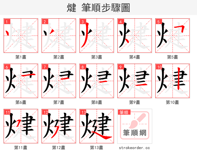 煡 的笔顺分步演示（一笔一画写字）