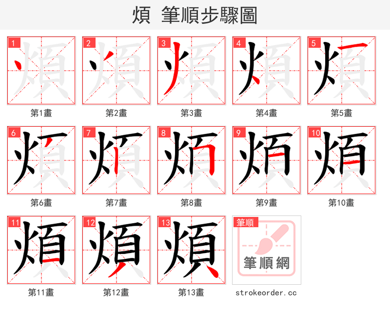 煩 的笔顺分步演示（一笔一画写字）