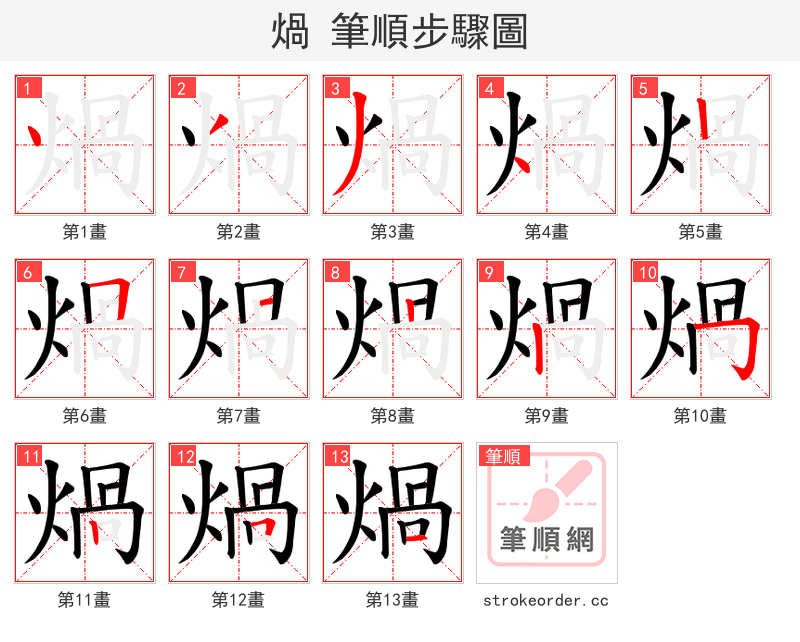 煱 的笔顺分步演示（一笔一画写字）