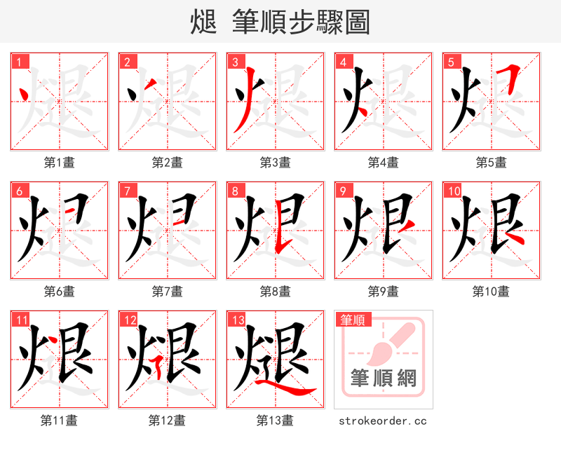 煺 的笔顺分步演示（一笔一画写字）