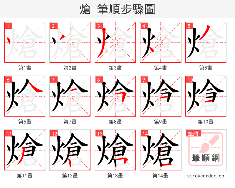 熗 的笔顺分步演示（一笔一画写字）