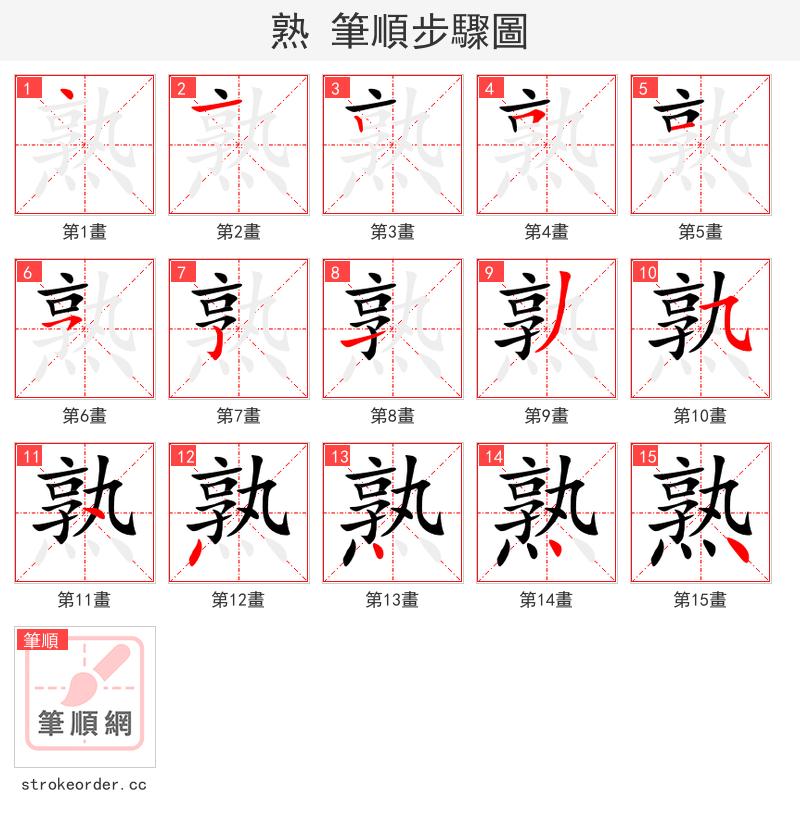 stroke order steps of 熟