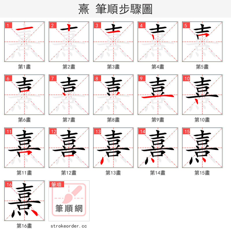 熹 的笔顺分步演示（一笔一画写字）