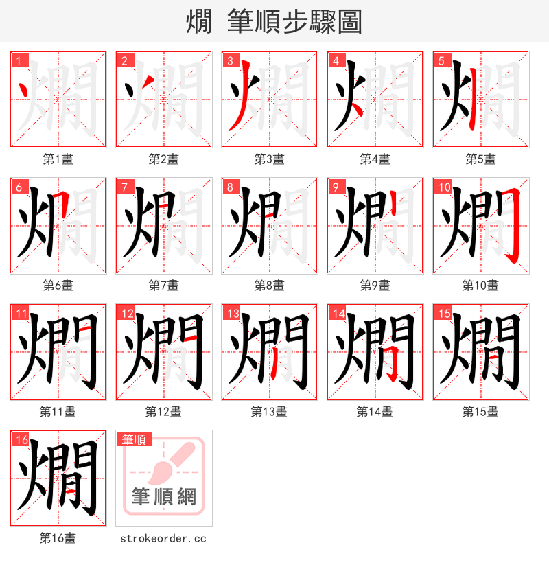 燗 的笔顺分步演示（一笔一画写字）