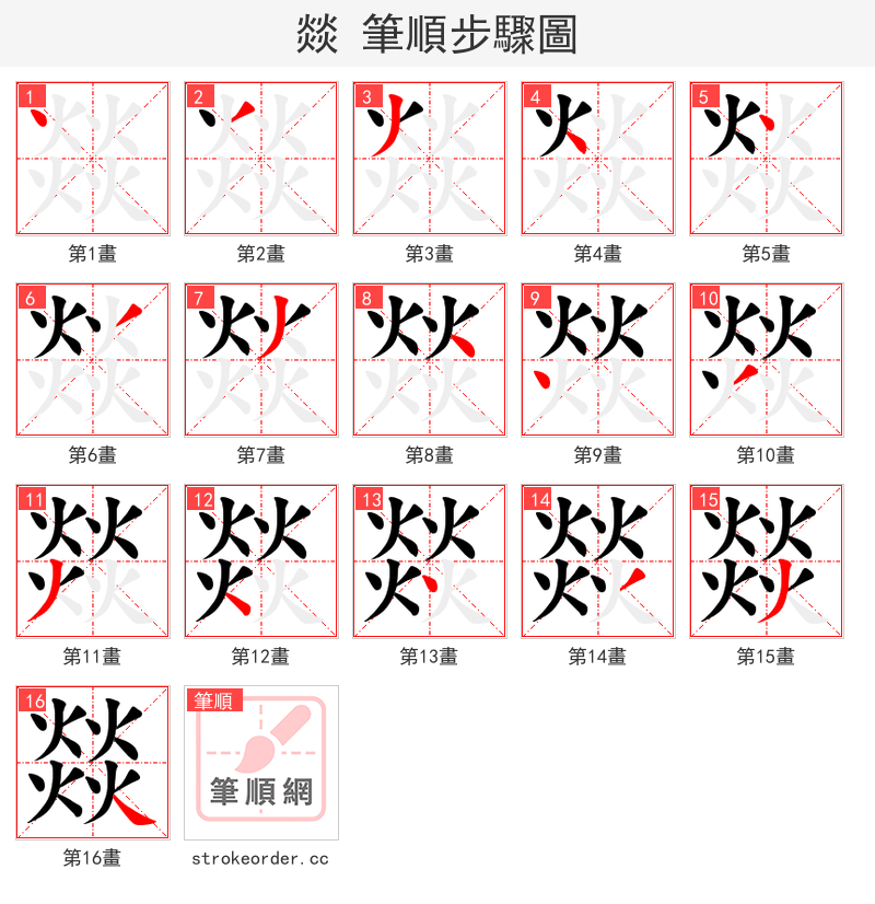 燚 的笔顺分步演示（一笔一画写字）