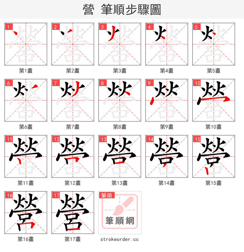 營 的笔顺分步演示（一笔一画写字）