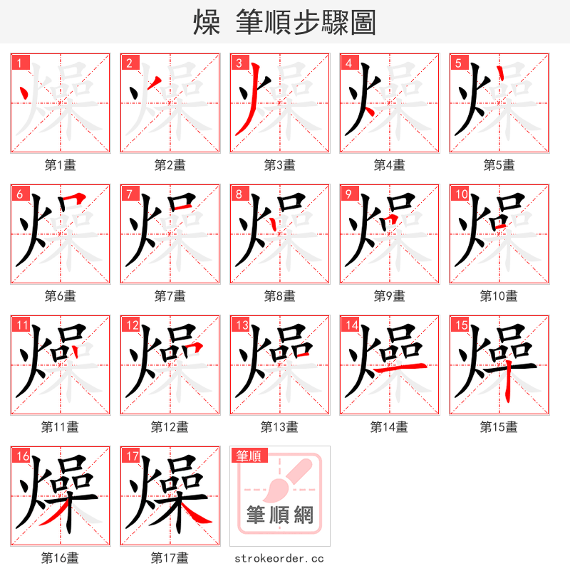 燥 的笔顺分步演示（一笔一画写字）