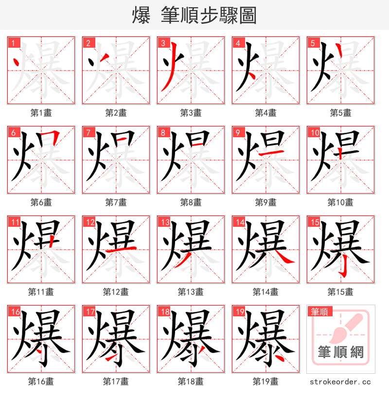 stroke order steps of 爆