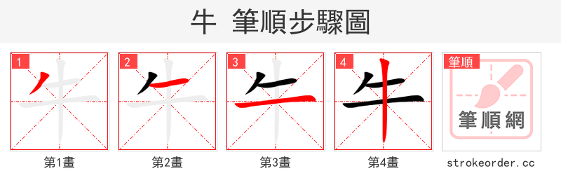 牛 的笔顺分步演示（一笔一画写字）