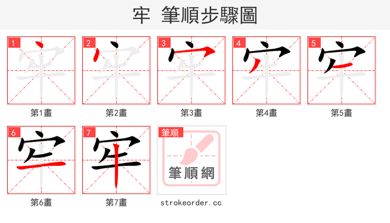 stroke order steps of 牢