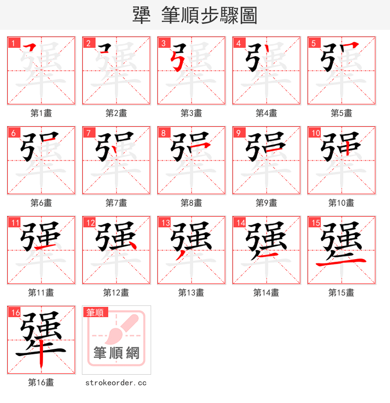 stroke order steps of 犟