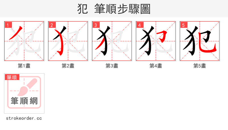 犯 的笔顺分步演示（一笔一画写字）