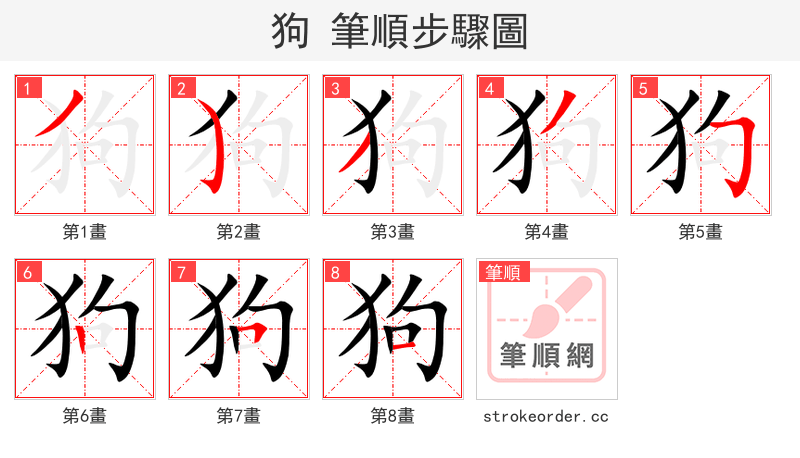 狗 的笔顺分步演示（一笔一画写字）