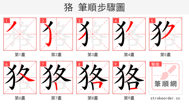 狢 的笔顺分步演示（一笔一画写字）