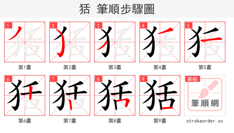 狧 的笔顺分步演示（一笔一画写字）