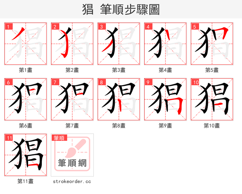 stroke order steps of 猖