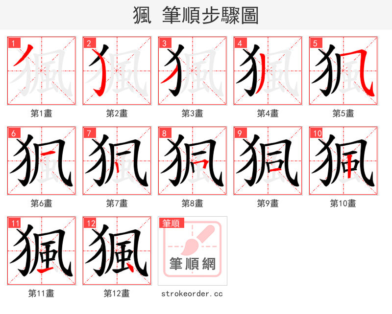猦 的笔顺分步演示（一笔一画写字）
