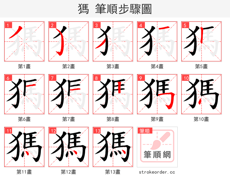 獁 的笔顺分步演示（一笔一画写字）