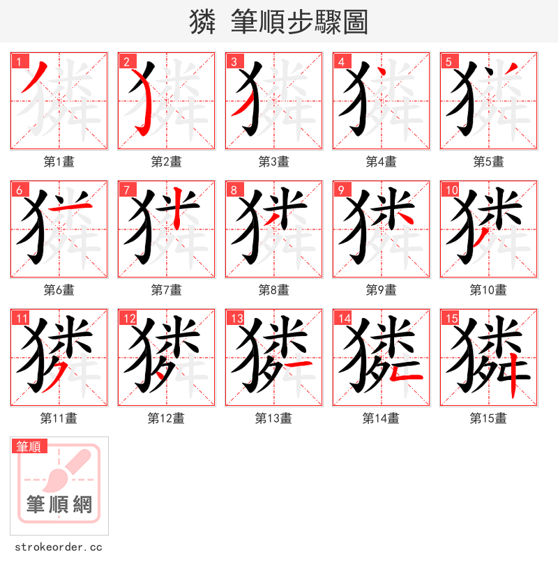 獜 的笔顺分步演示（一笔一画写字）