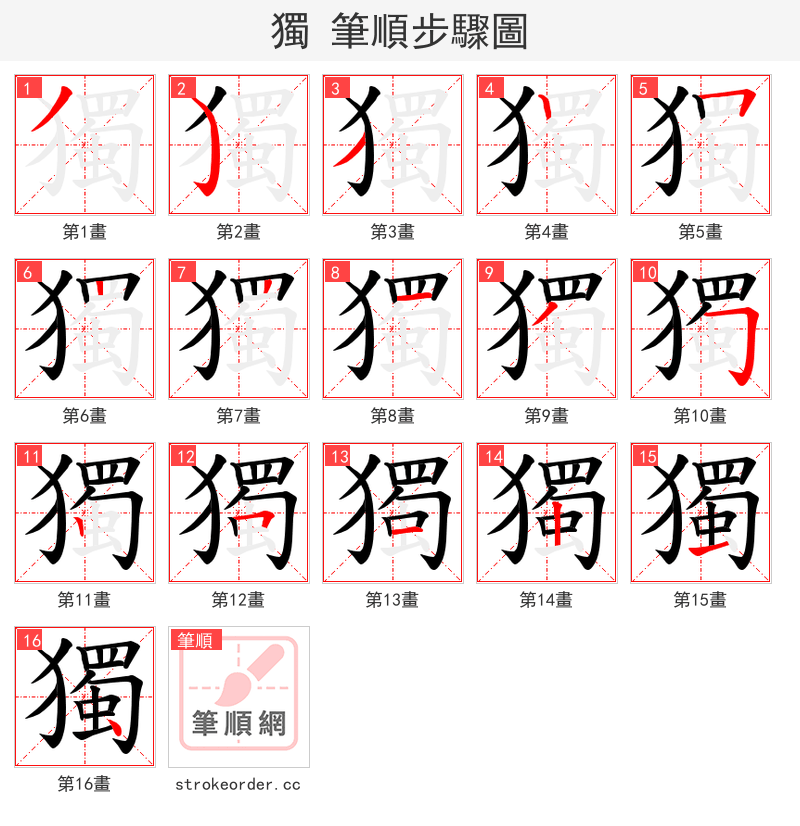 獨 的笔顺分步演示（一笔一画写字）