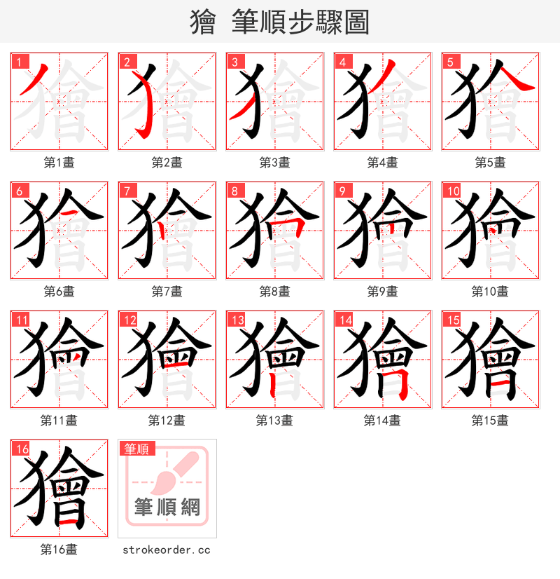獪 的笔顺分步演示（一笔一画写字）
