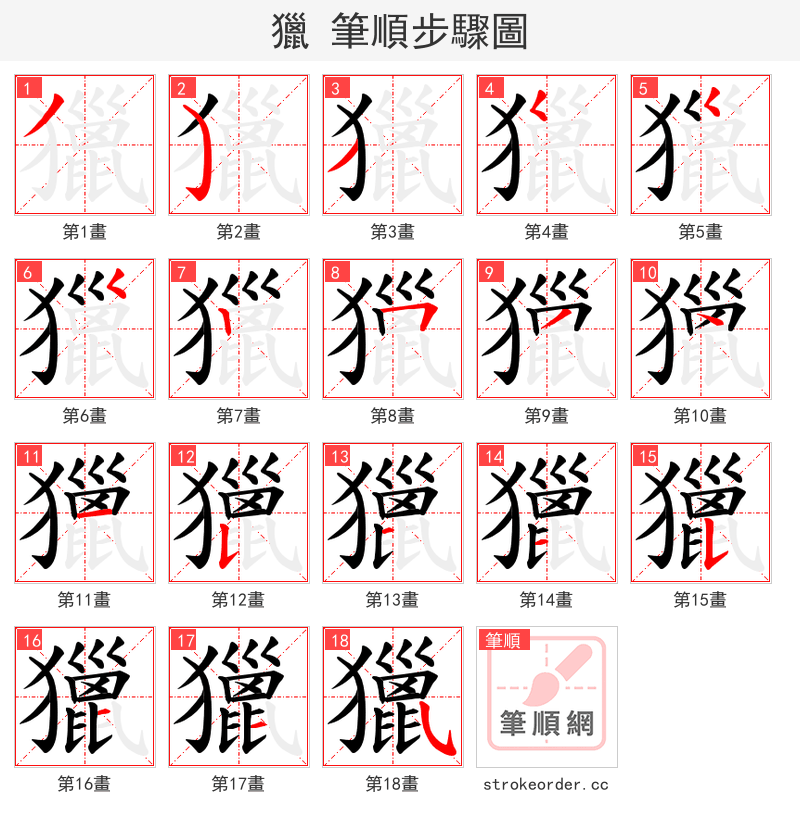 獵 的笔顺分步演示（一笔一画写字）