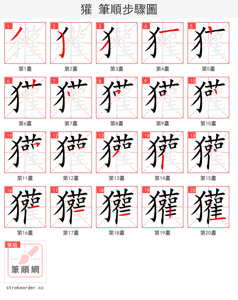 獾 的笔顺分步演示（一笔一画写字）