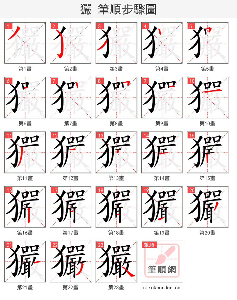 玁 的笔顺分步演示（一笔一画写字）