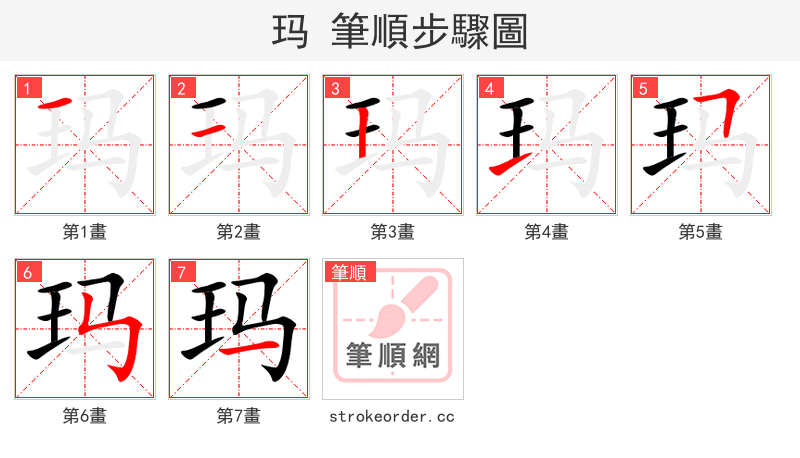 stroke order steps of 玛