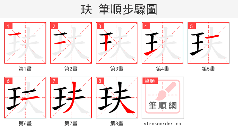 玞 的笔顺分步演示（一笔一画写字）