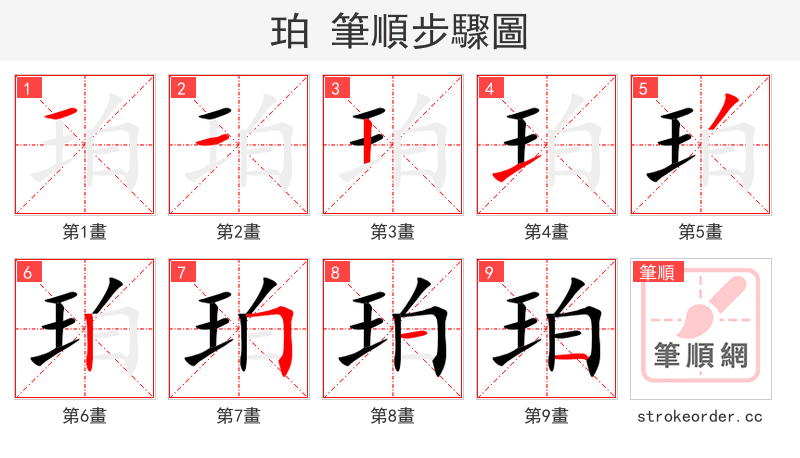 stroke order steps of 珀