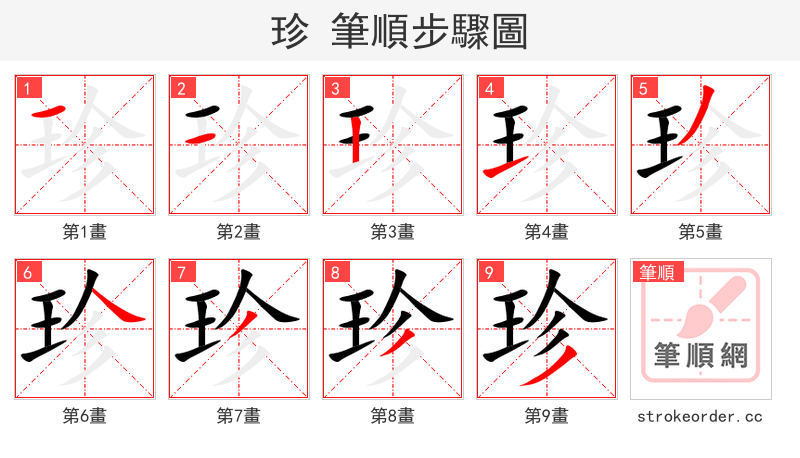 珍 的笔顺分步演示（一笔一画写字）