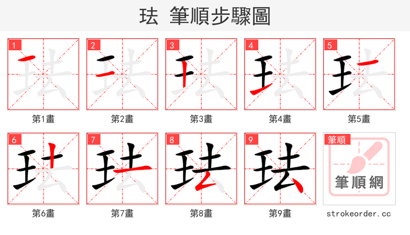 珐 的笔顺分步演示（一笔一画写字）