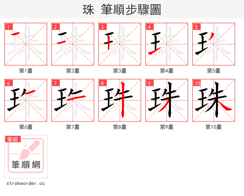 stroke order steps of 珠