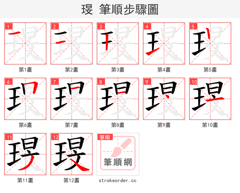 琝 的笔顺分步演示（一笔一画写字）