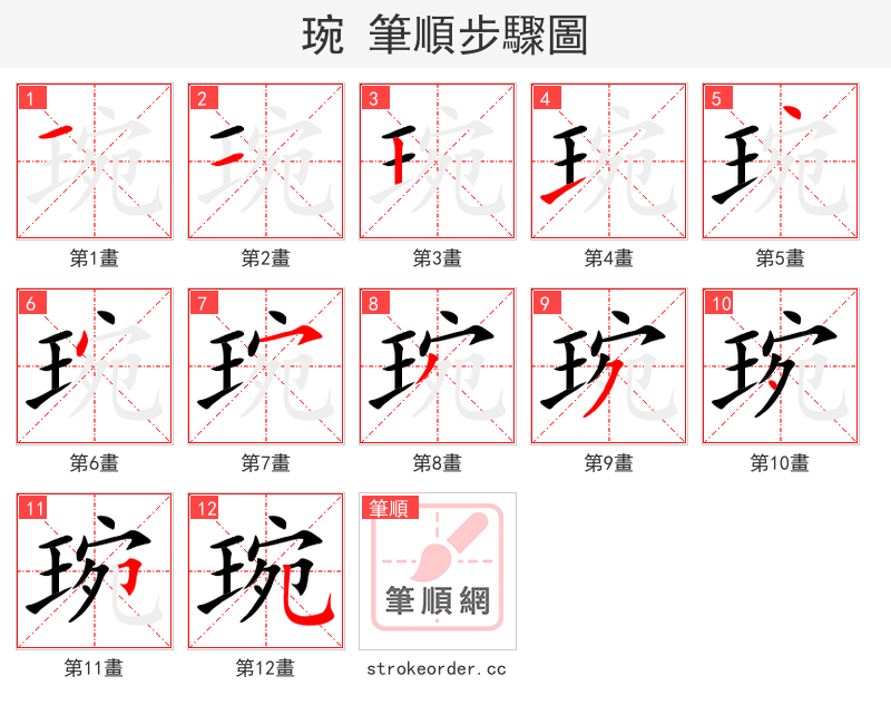 琬 的笔顺分步演示（一笔一画写字）