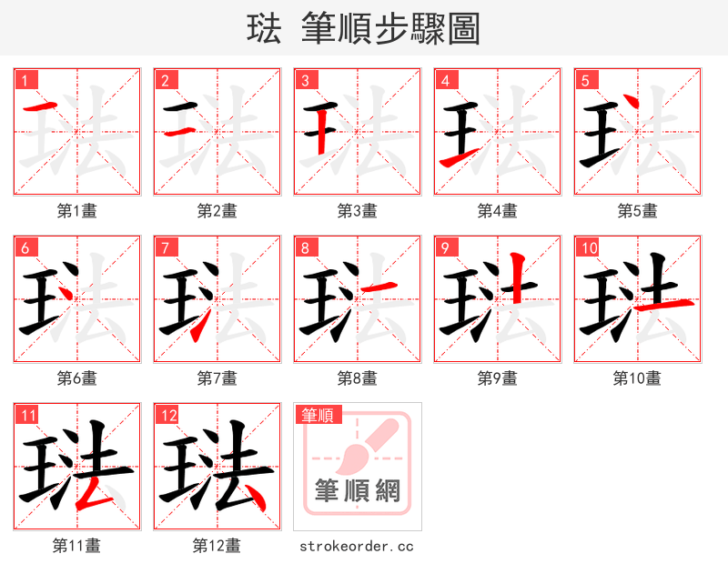 琺 的笔顺分步演示（一笔一画写字）