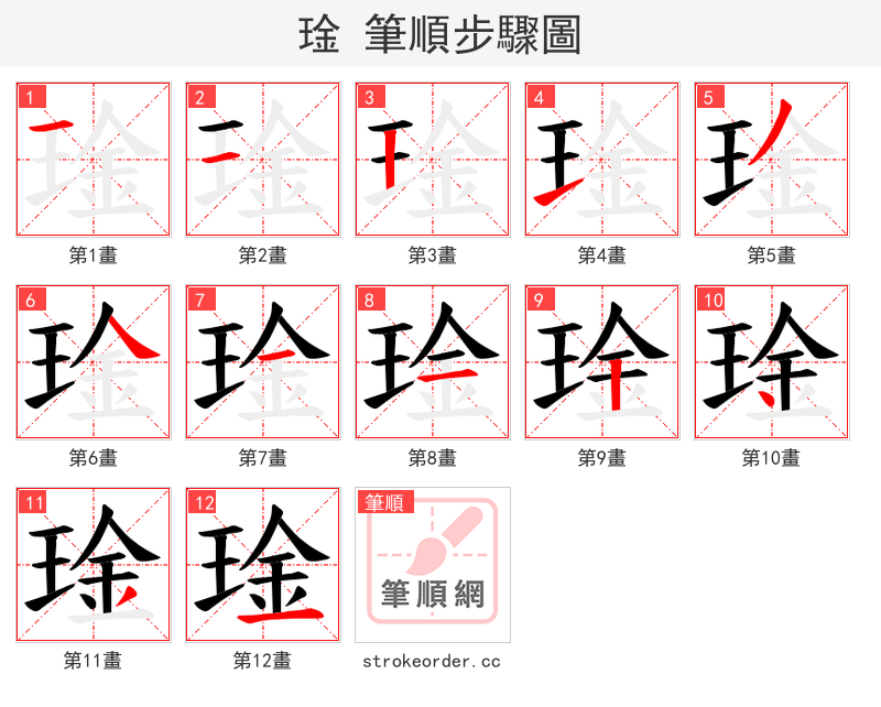 琻 的笔顺分步演示（一笔一画写字）