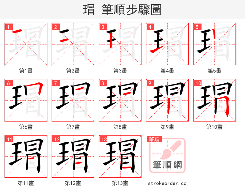 瑁 的笔顺分步演示（一笔一画写字）
