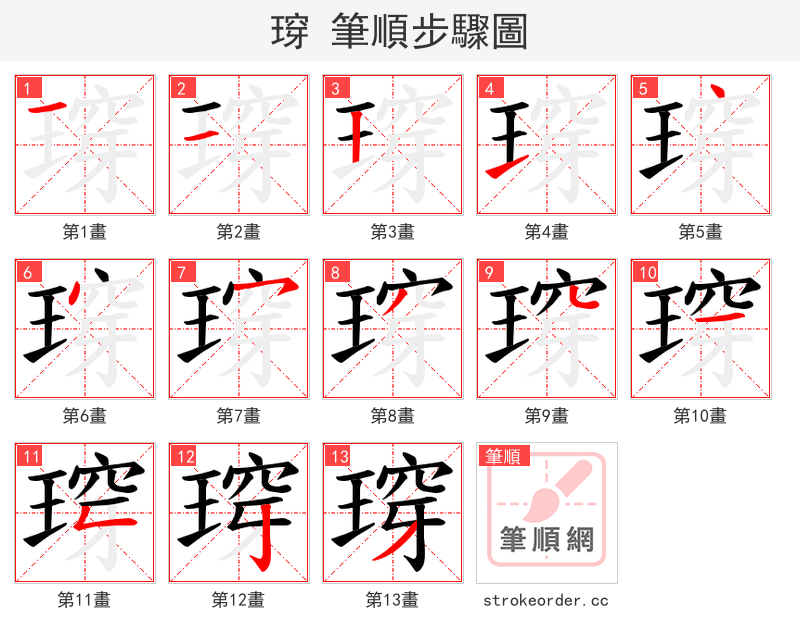 瑏 的笔顺分步演示（一笔一画写字）