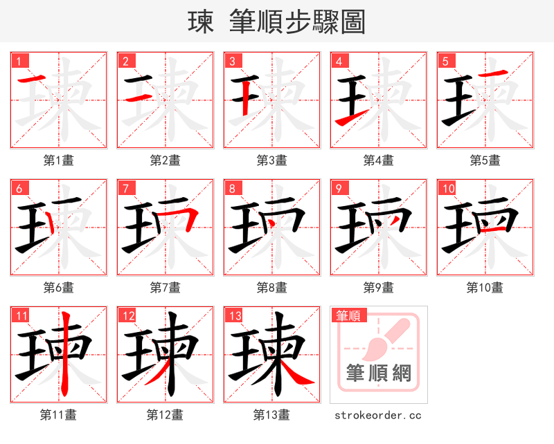 瑓 的笔顺分步演示（一笔一画写字）