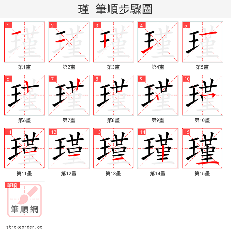 stroke order steps of 瑾