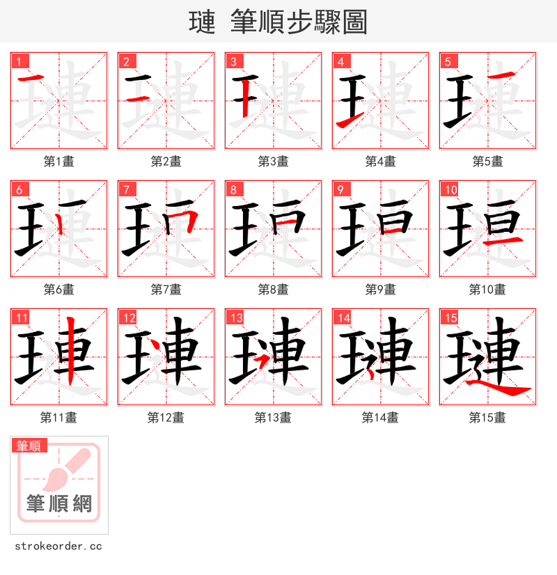 璉 的笔顺分步演示（一笔一画写字）
