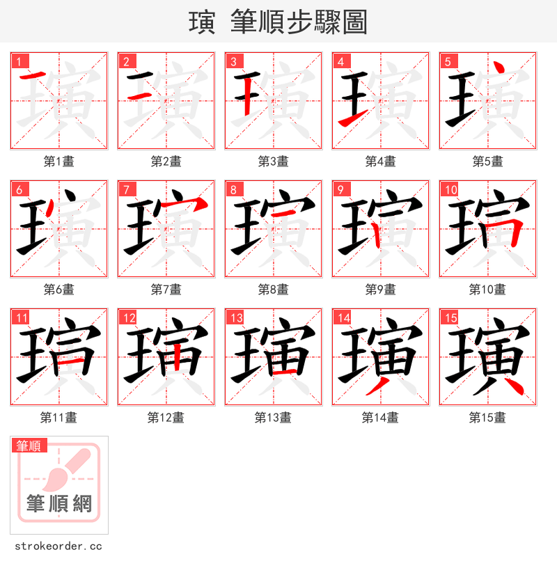 璌 的笔顺分步演示（一笔一画写字）