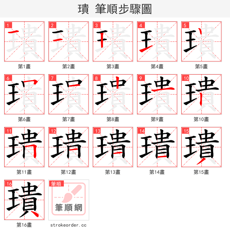璝 的笔顺分步演示（一笔一画写字）