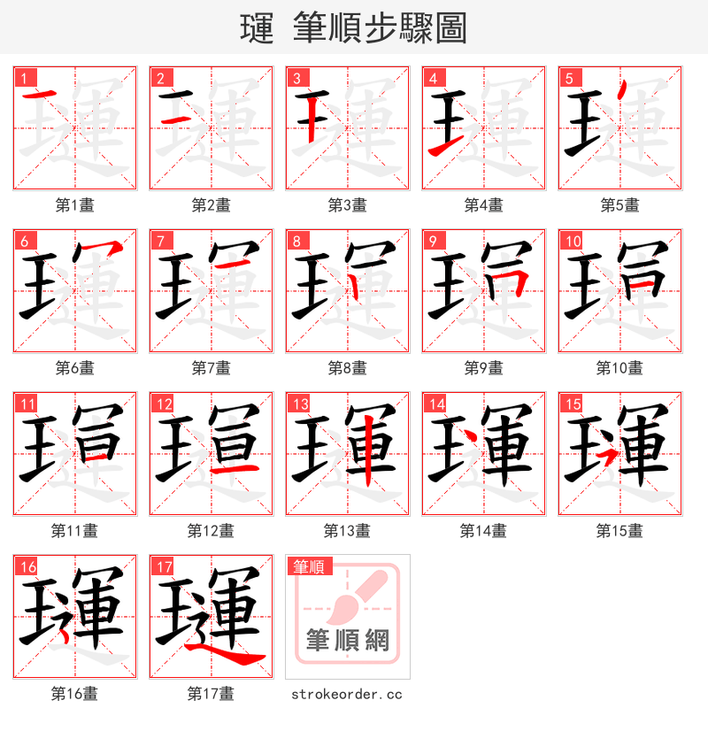 璭 的笔顺分步演示（一笔一画写字）