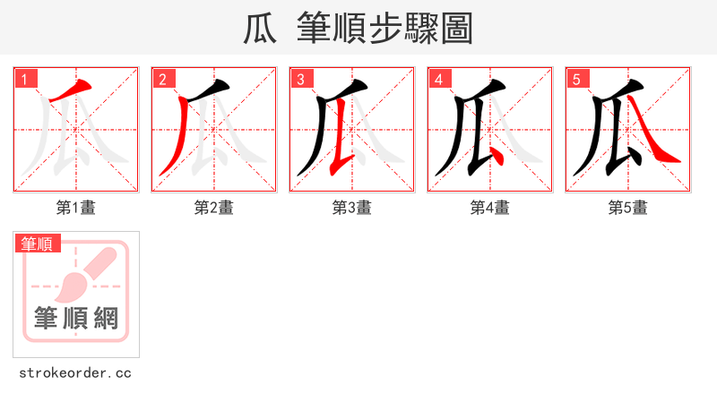 瓜 的笔顺分步演示（一笔一画写字）